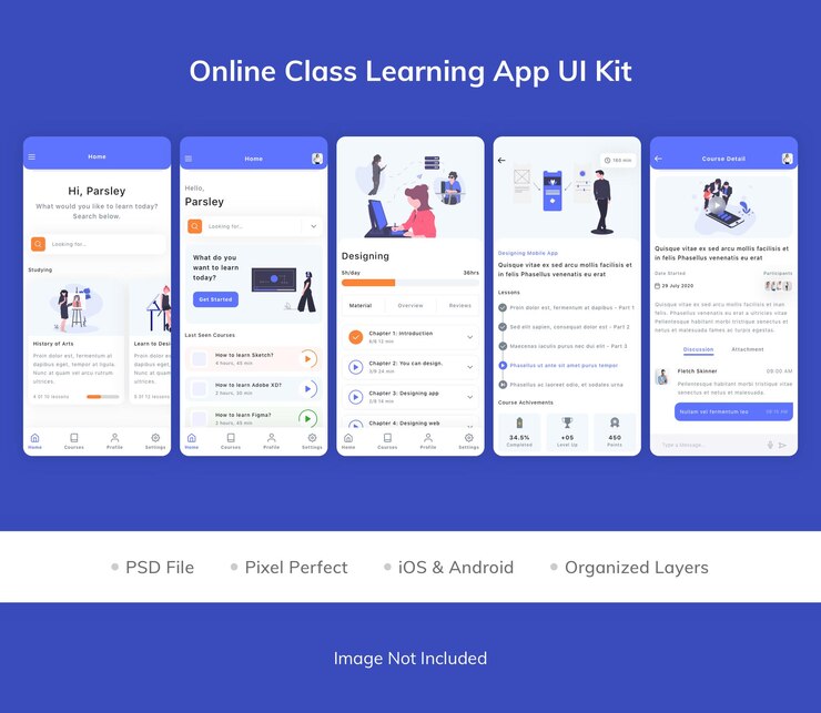 PSD kit de interfaz de usuario de la aplicación de aprendizaje de clases en línea