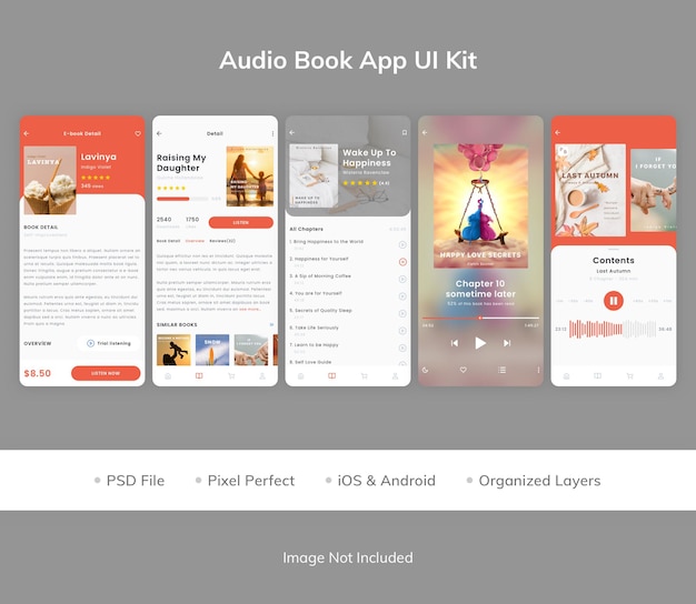 PSD kit de interfaz de usuario de la aplicación audio book