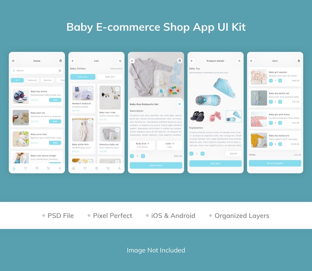 PSD kit de interfaz de usuario de la aplicación baby ecommerce shop