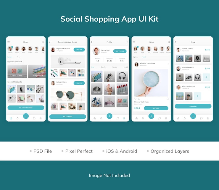 PSD kit de interfaz de usuario de la aplicación de compras sociales