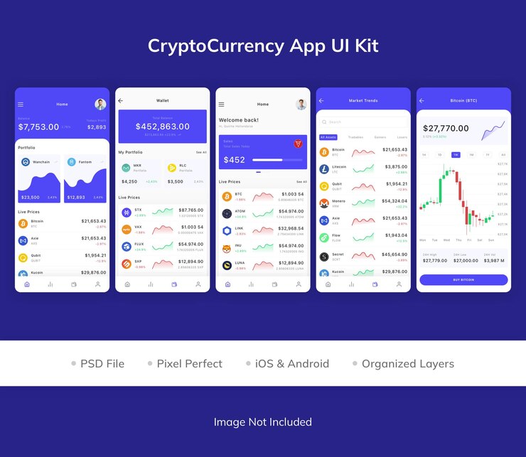 PSD kit de interfaz de usuario de la aplicación de criptomonedas