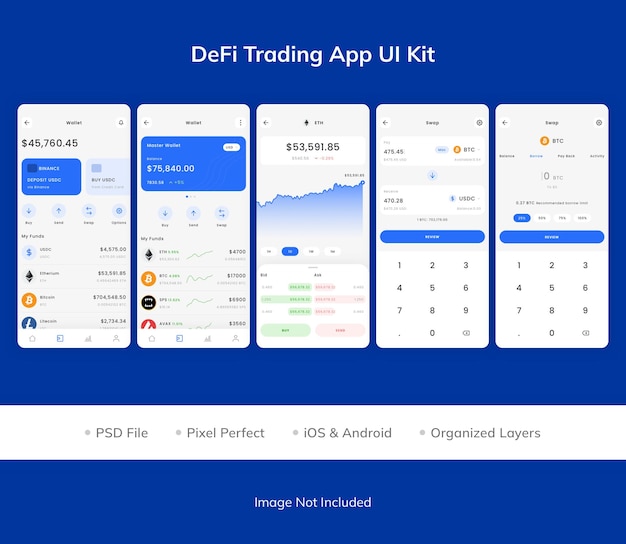 PSD kit de interfaz de usuario de la aplicación defi trading