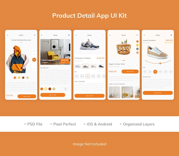 PSD kit de interfaz de usuario de la aplicación de detalles del producto
