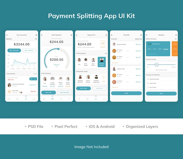 PSD kit de interfaz de usuario de la aplicación de división de pagos