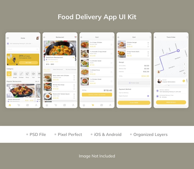 Kit de interfaz de usuario de la aplicación de entrega de alimentos