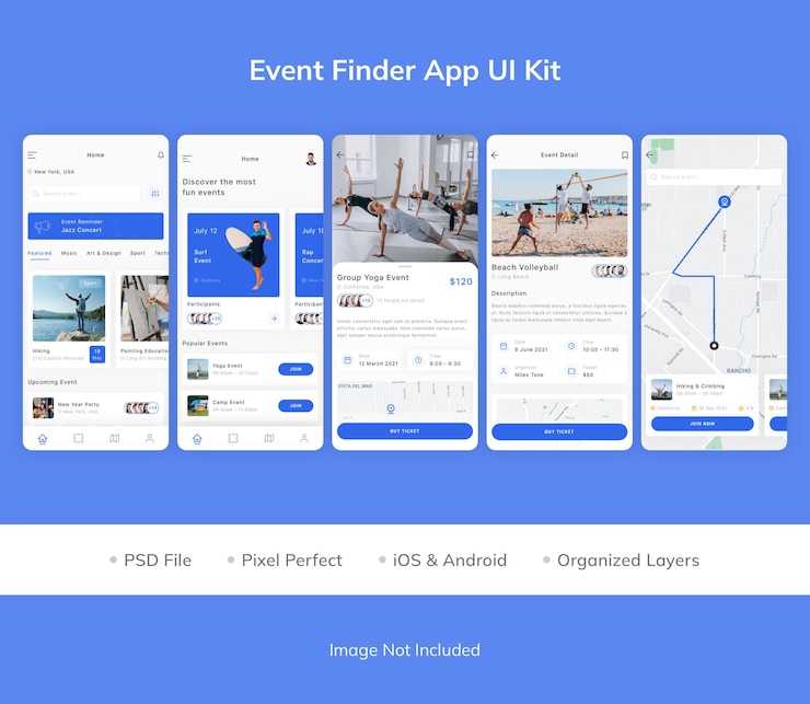 PSD kit de interfaz de usuario de la aplicación event finder