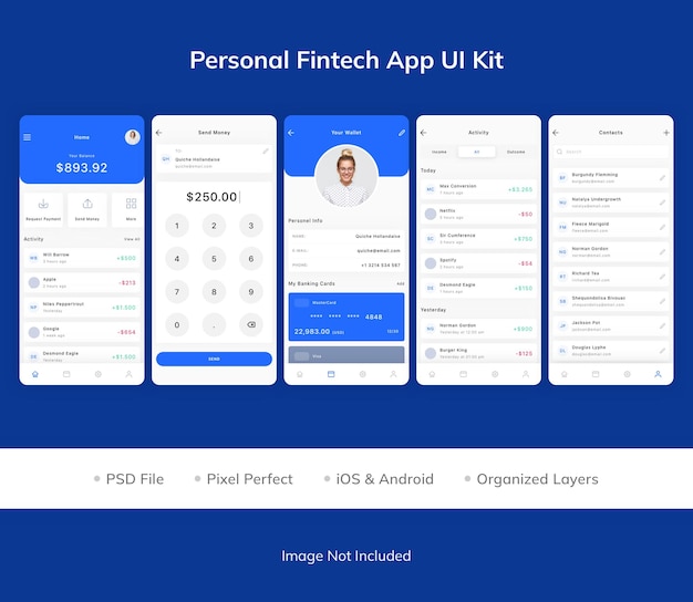 Kit de interfaz de usuario de la aplicación fintech personal