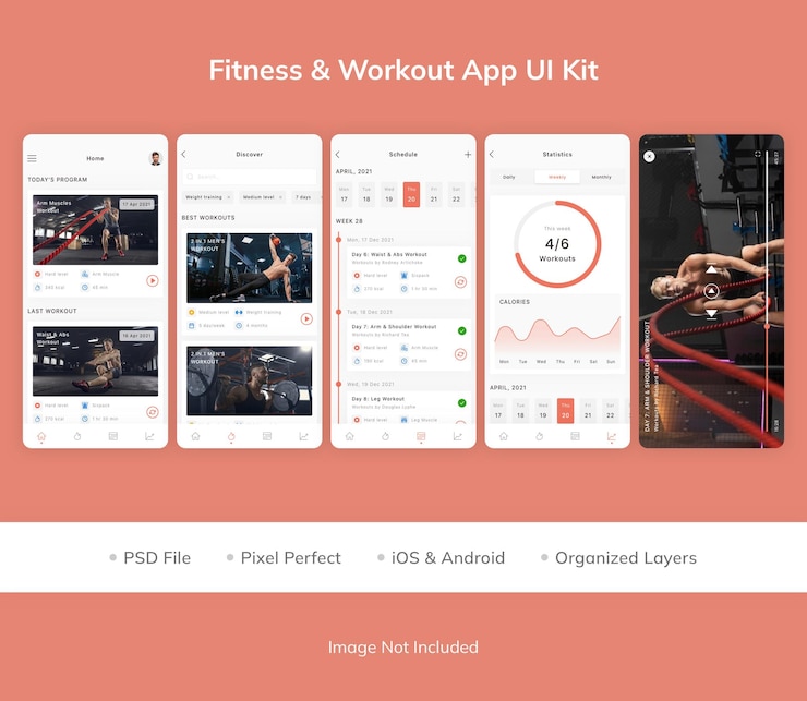 PSD kit de interfaz de usuario de la aplicación fitness and workout