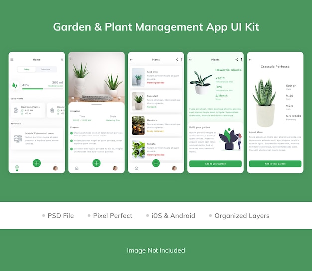 Kit de interfaz de usuario de la aplicación de gestión de plantas de amplificador de jardín