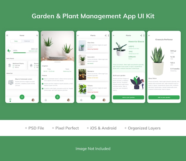 PSD kit de interfaz de usuario de la aplicación de gestión de plantas de amplificador de jardín