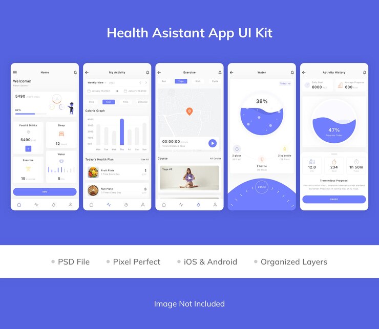 PSD kit de interfaz de usuario de la aplicación health assistant