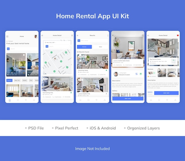 PSD kit de interfaz de usuario de la aplicación home rental