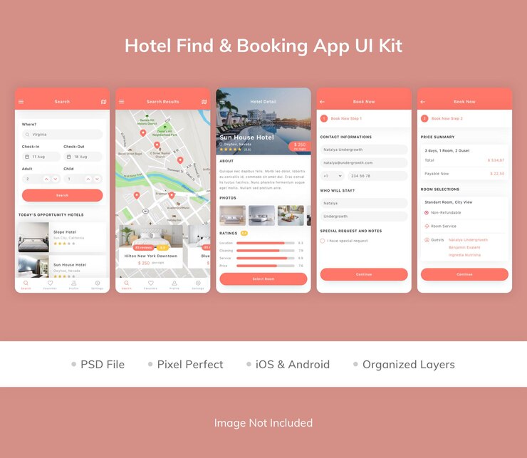 Kit de interfaz de usuario de la aplicación Hotel Find amp Booking