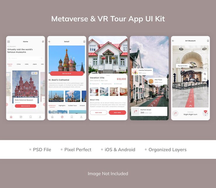 PSD kit de interfaz de usuario de la aplicación metaverse y vr tour