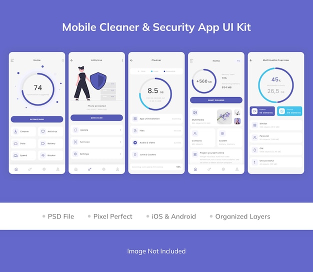 Kit de interfaz de usuario de la aplicación Mobile Cleaner amp Security