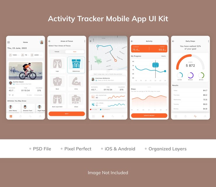 PSD kit de interfaz de usuario de la aplicación móvil activity tracker