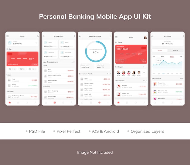 Kit de interfaz de usuario de la aplicación móvil de banca personal