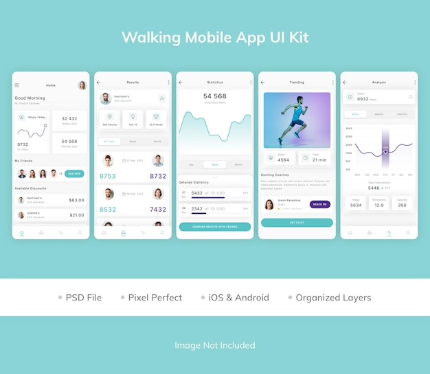 Kit de interfaz de usuario de la aplicación móvil para caminar