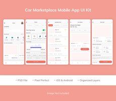PSD kit de interfaz de usuario de la aplicación móvil car marketplace