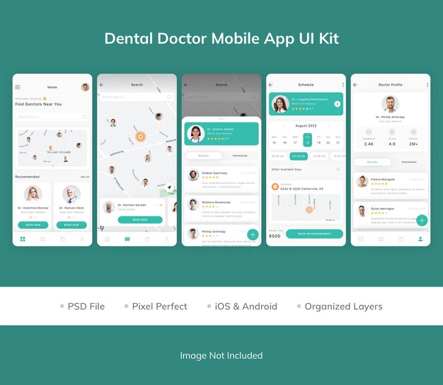 Kit de interfaz de usuario de la aplicación móvil Dental Doctor