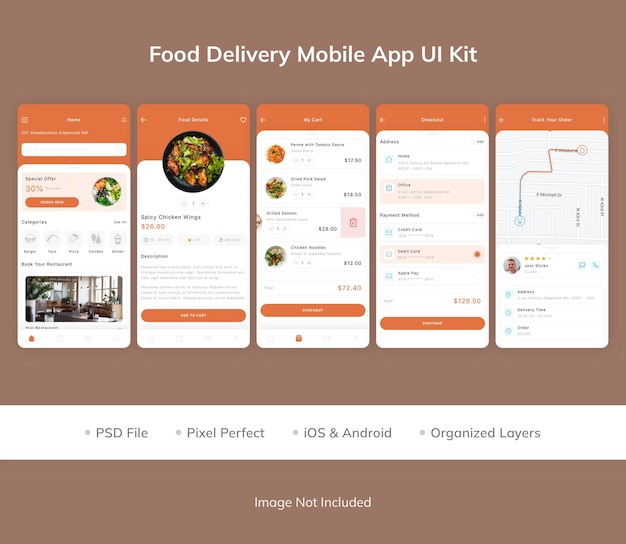 Kit de interfaz de usuario de la aplicación móvil food delivery