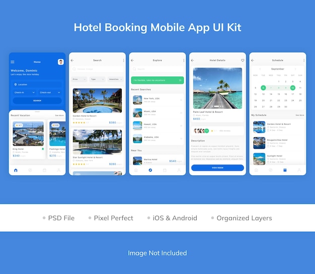 Kit de interfaz de usuario de la aplicación móvil de reserva de hotel