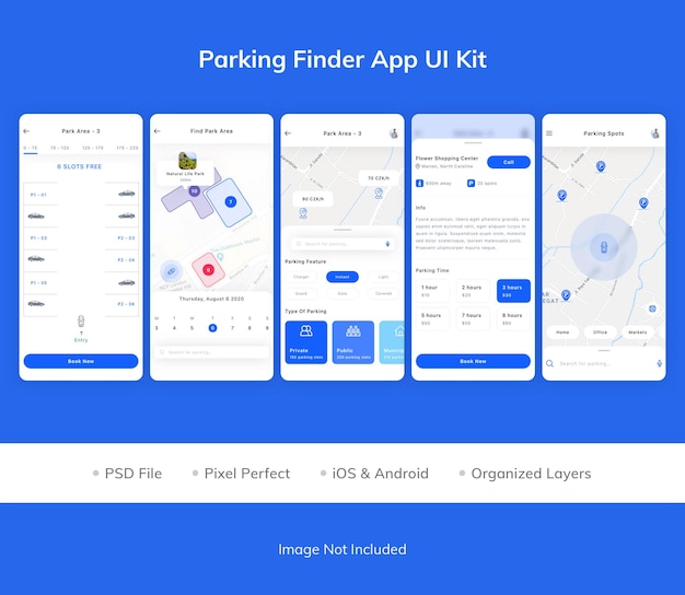 Kit de interfaz de usuario de la aplicación parking finder