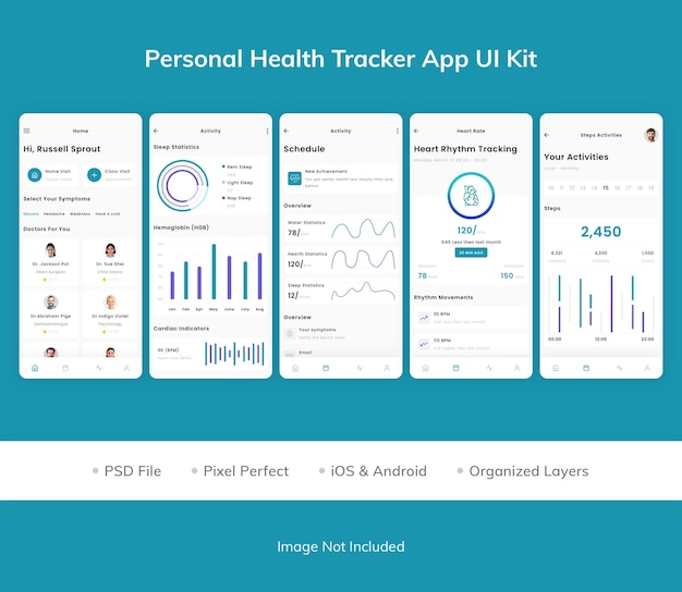 PSD kit de interfaz de usuario de la aplicación personal health tracker