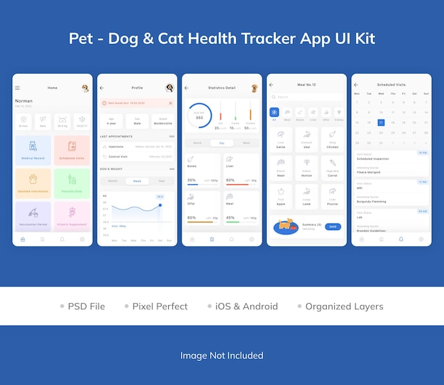 Kit de interfaz de usuario de la aplicación Pet Dog Cat Health Tracker