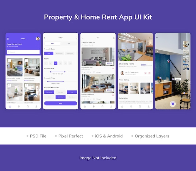 Kit de interfaz de usuario de la aplicación Property amp Home Rent