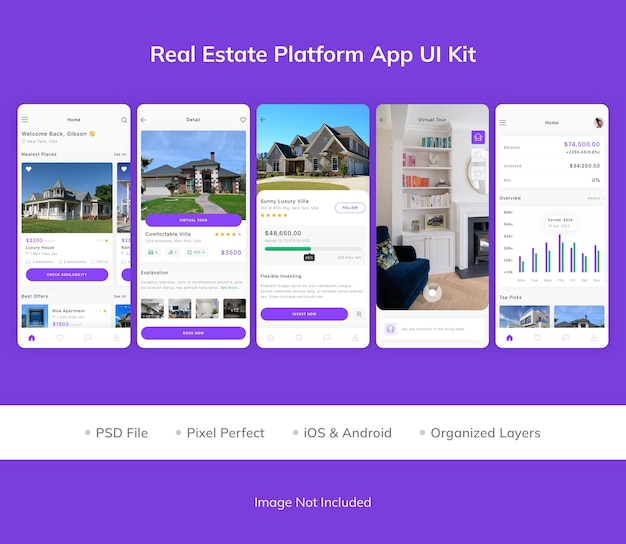 PSD kit de interfaz de usuario de la aplicación real estate platform