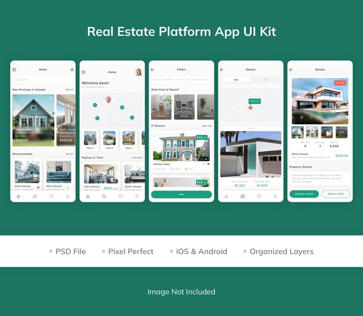 PSD kit de interfaz de usuario de la aplicación real estate platform