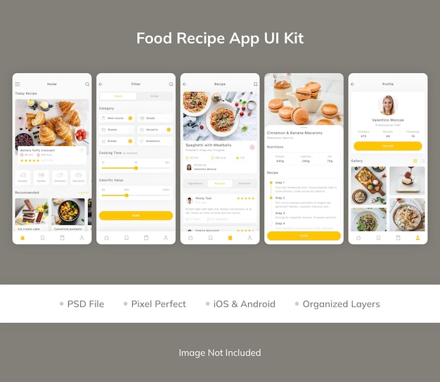 Kit de interfaz de usuario de la aplicación de recetas de alimentos