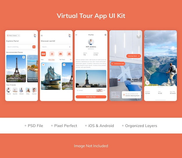PSD kit de interfaz de usuario de la aplicación de recorrido virtual