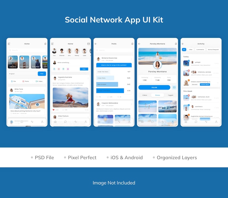 PSD kit de interfaz de usuario de la aplicación de red social