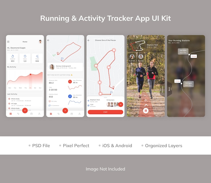 PSD kit de interfaz de usuario de la aplicación running and activity tracker