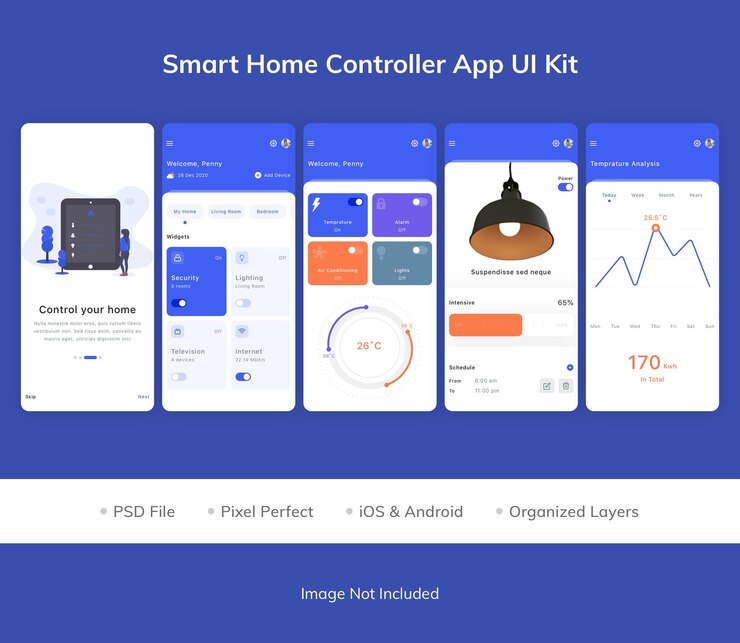 PSD kit de interfaz de usuario de la aplicación smart home controller