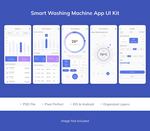 PSD kit de interfaz de usuario de la aplicación smart washing machine