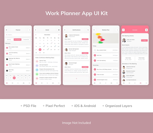 PSD kit de interfaz de usuario de la aplicación work planner