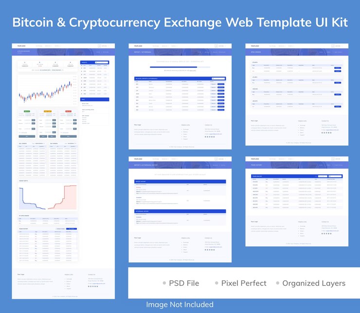 PSD kit de interfaz de usuario de plantilla web bitcoin amp cryptocurrency exchange