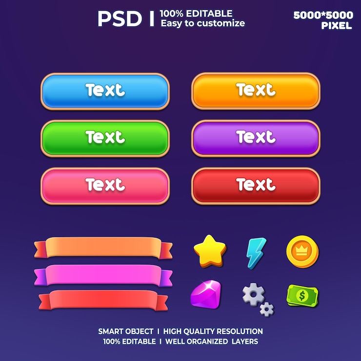 PSD kit de juego 2d ui interfaz de usuario juego casual ui kit ui arte juego de dibujos animados ui cool ui