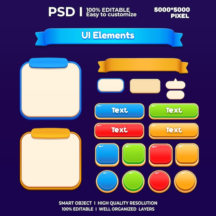 PSD kit de juego 2d ui interfaz de usuario juego casual ui kit ui arte juego de dibujos animados ui cool ui