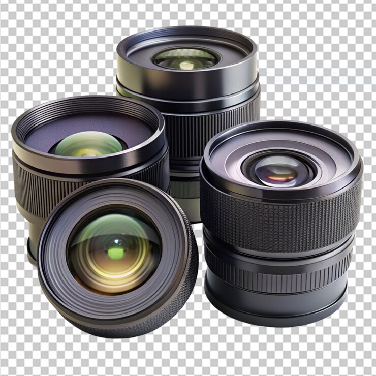 PSD kit de lentes de la cámara en un fondo transparente