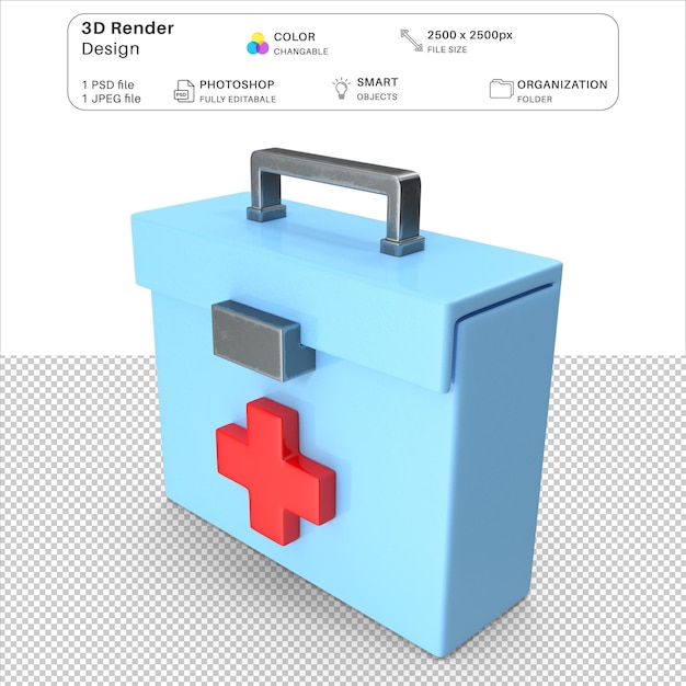 PSD kit de primeros auxilios de atención médica medicina modelación 3d archivo psd