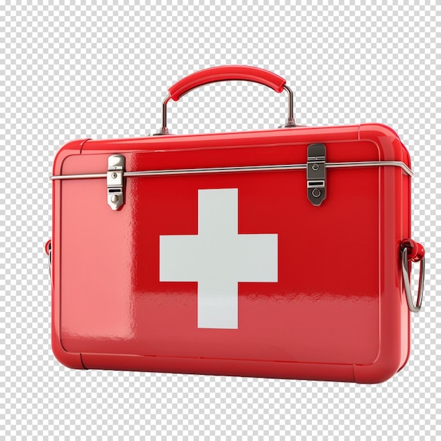 PSD kit de primeros auxilios y cartel rojo médico aislado sobre un fondo transparente