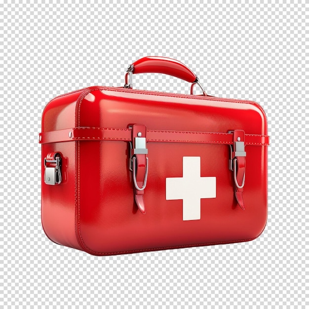 Kit de primeros auxilios y cartel rojo médico aislado sobre un fondo transparente