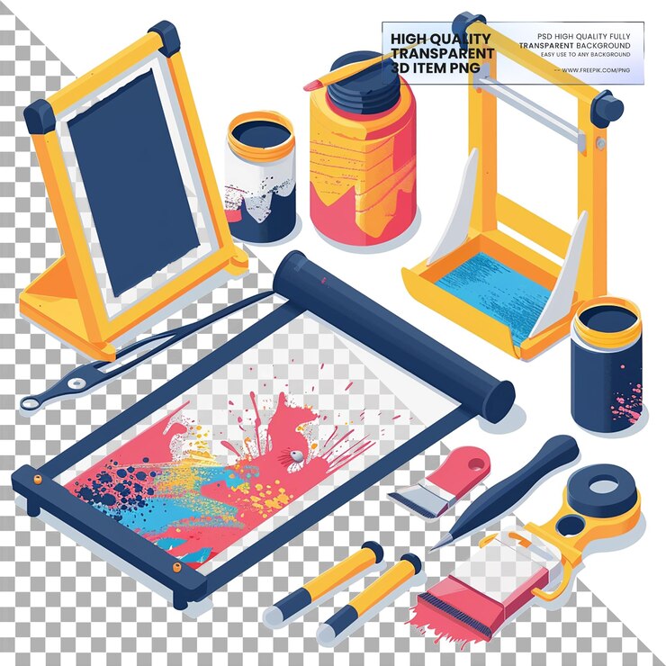PSD kit de serigrafía para principiantes para una fácil elaboración en un fondo transparente