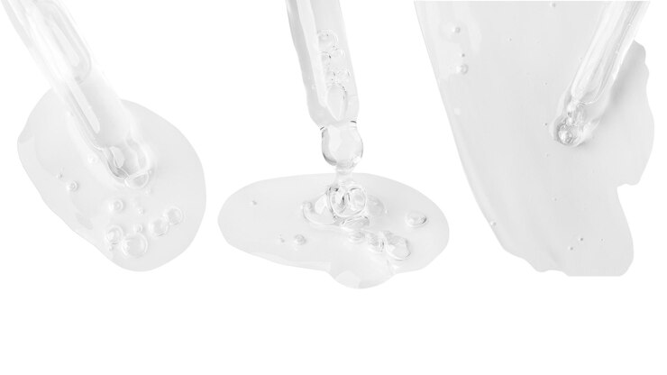 PSD kit tropfgel aus der pipette, verschiedene optionen, große geltropfen, bubbles cosmetics lab, serumgel, retinolöl, png