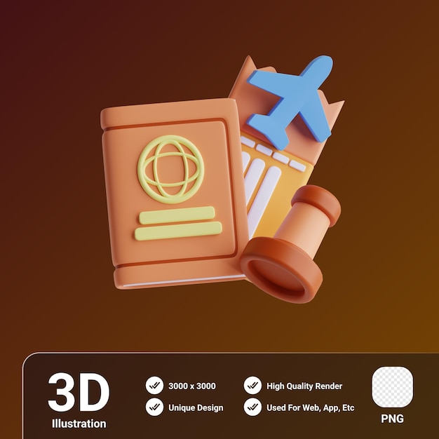 Kit de viaje de tarjeta de embarque ilustración 3d