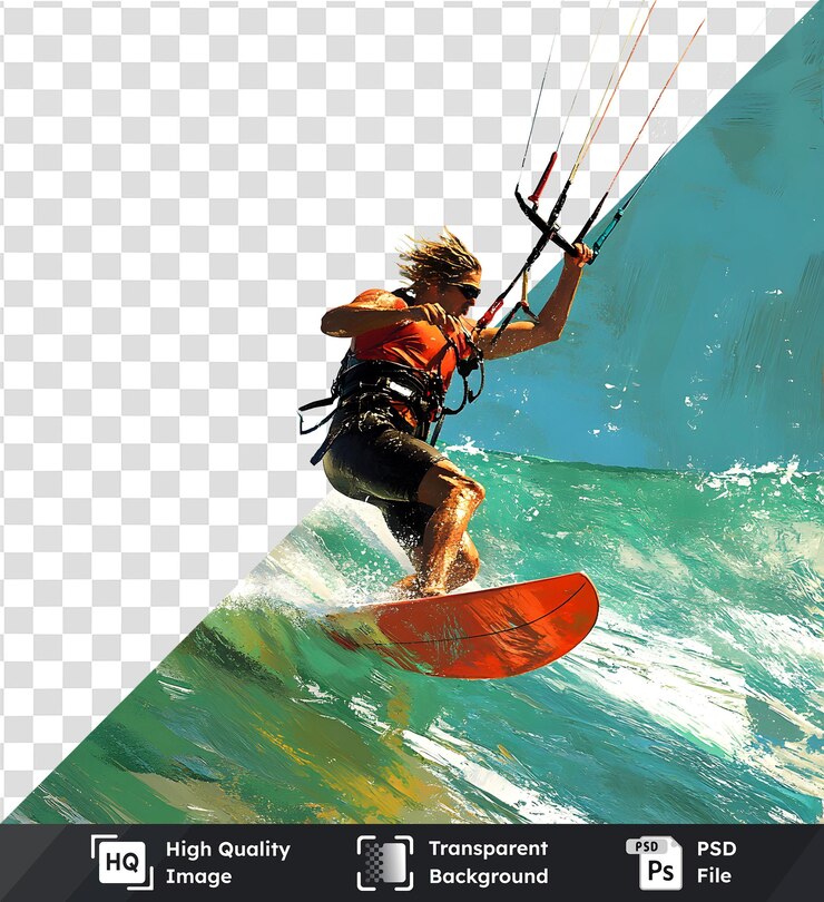 PSD el kitesurfista monta las olas del océano imagen transparente de un deporte extremo